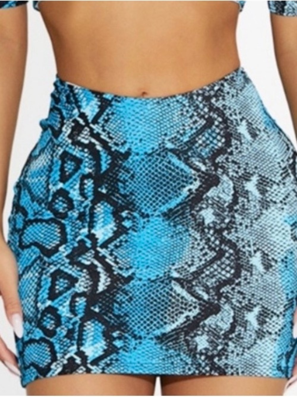naked wardrobe Blue & Black Snake-Print Bodycon Mini Skirt